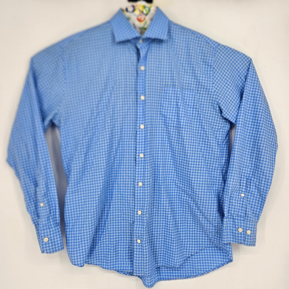 Peter Millar Shirt Mens Large Button Down Preppy Blue Check Casual Long Sleeve